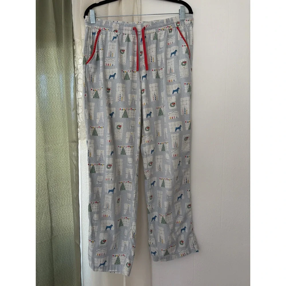 Boden Pajama Set Womens Small Blue Christmas Holiday Dogs Cotton Loungewear